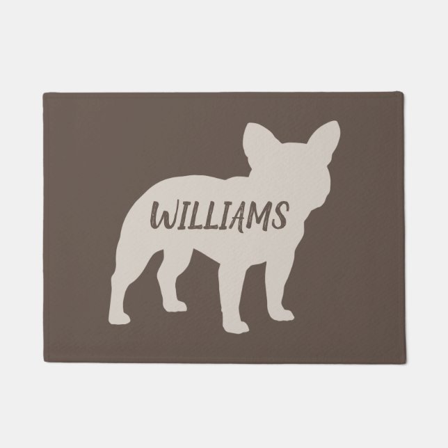 French Bulldog Silhouette Personalized Frenchie Doormat (Front)