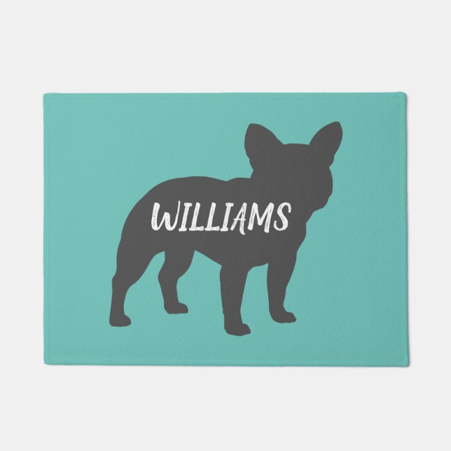 French Bulldog Silhouette Personalized Frenchie Doormat (Front)