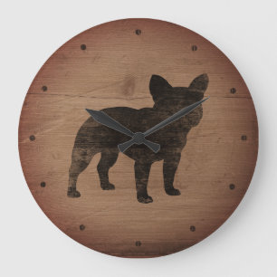 French Bulldog Silhouette Rustic Style Large Clock