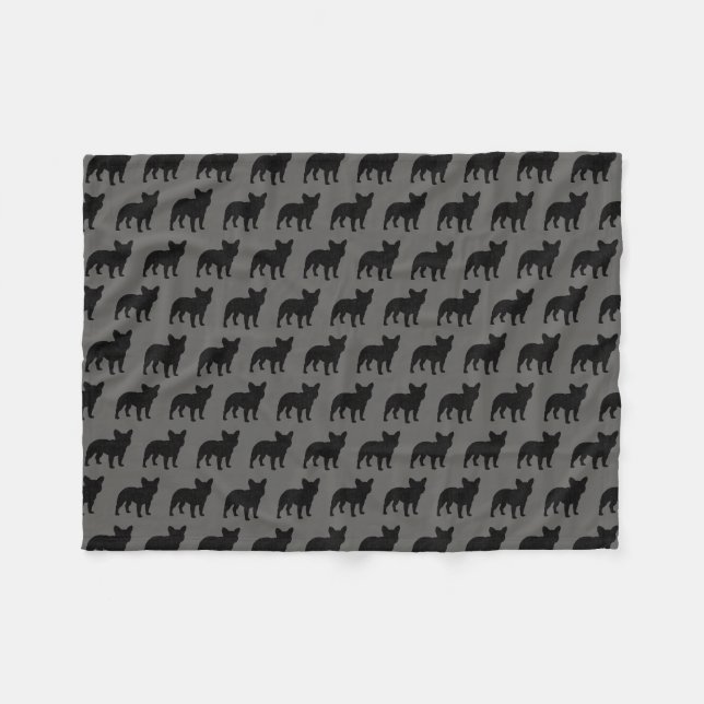 French Bulldog Silhouettes Pattern Frenchie Dogs Fleece Blanket (Front (Horizontal))