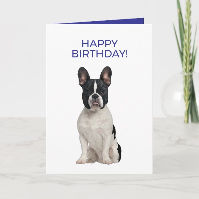 French Bulldog Simple Minimal Happy Birthday Card (Front)