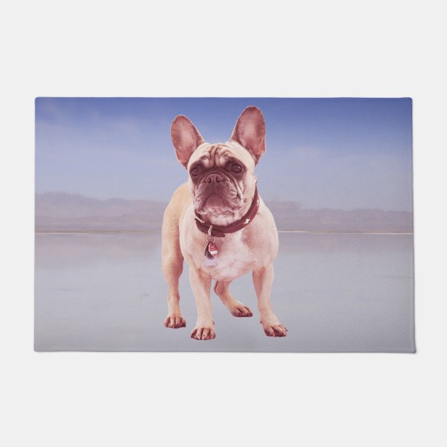 French Bulldog Sitting On beach Doormat (Front)