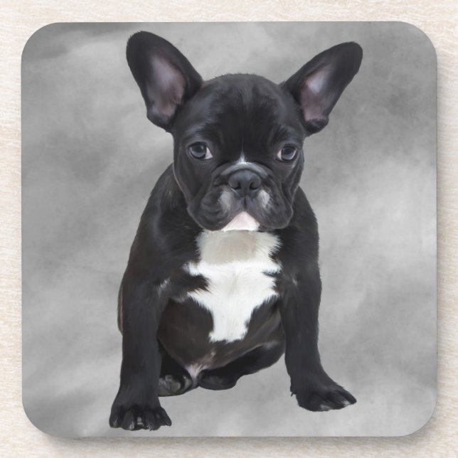 French Bulldog Sitting Watercolor Oil Painting Coaster (Front)