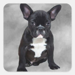 French Bulldog Sitting Watercolor Oil Painting Square Sticker