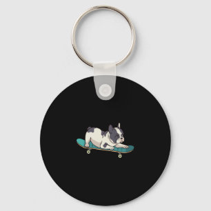 French Bulldog Skateboarding Dog Keychain