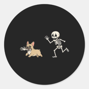 French Bulldog Skeleton Hand Halloween Classic Round Sticker
