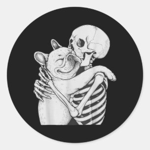 French Bulldog Skeleton Hug Halloween Dog Lover Classic Round Sticker