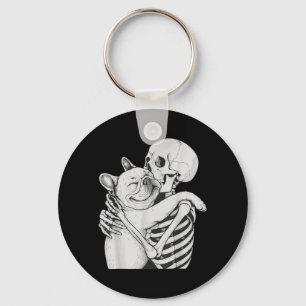 French Bulldog Skeleton Hug Halloween Dog Lover Keychain