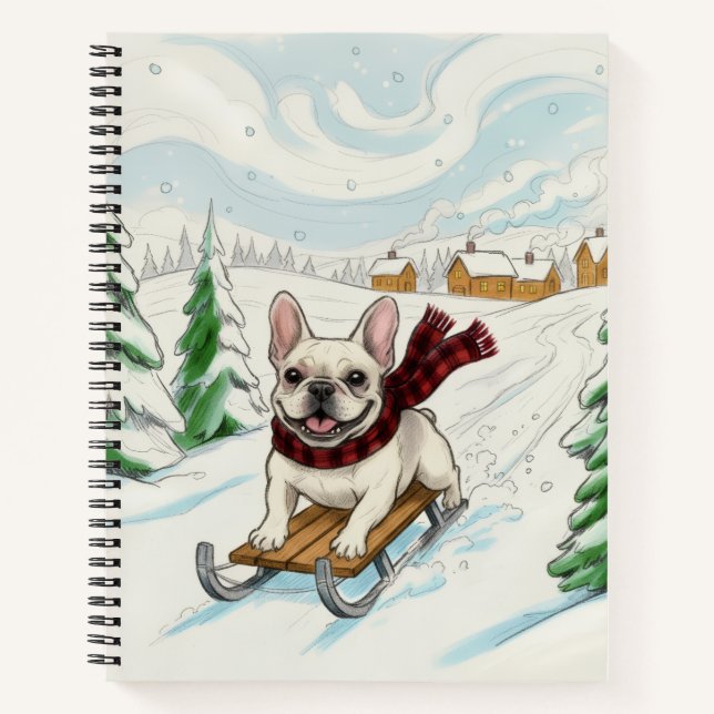 French Bulldog Sledding, Spiral Notebook (Front)