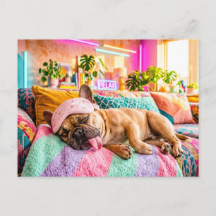 French Bulldog Sleeping with Eye Mask Postcard