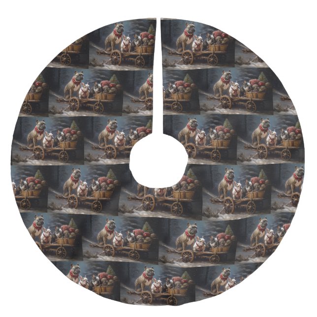 French Bulldog Snowy Sleigh Christmas Decor Brushed Polyester Tree Skirt (Front)