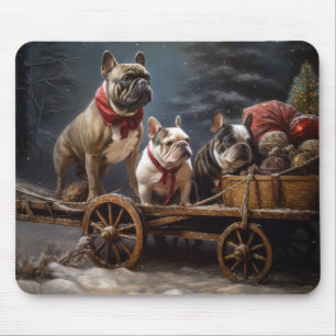 French Bulldog Snowy Sleigh Christmas Decor Mouse Pad