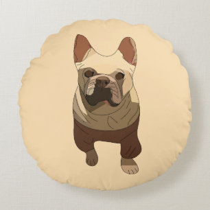 French Bulldog, Soft Peach Round Pillow