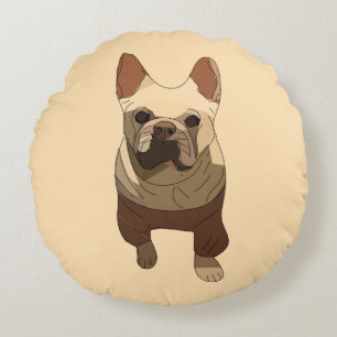 French Bulldog, Soft Peach Round Pillow
