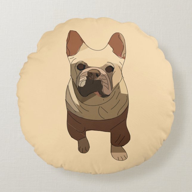 French Bulldog, Soft Peach Round Pillow (Front)
