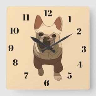 French Bulldog, Soft Peach Square Wall Clock