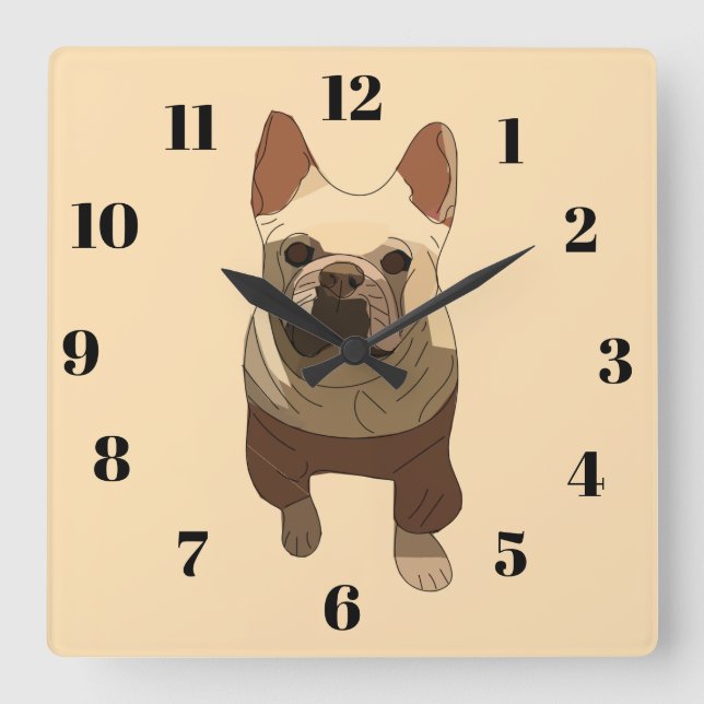 French Bulldog, Soft Peach Square Wall Clock (Front)
