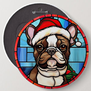 French Bulldog Stained Glass Christmas 6 Inch Round Button