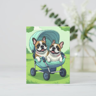 French Bulldog Stroller Postcard