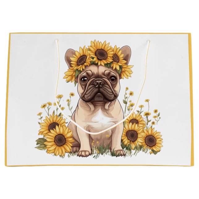 French Bulldog Surrounded By Sunflowers Large Gift Bag (Front)