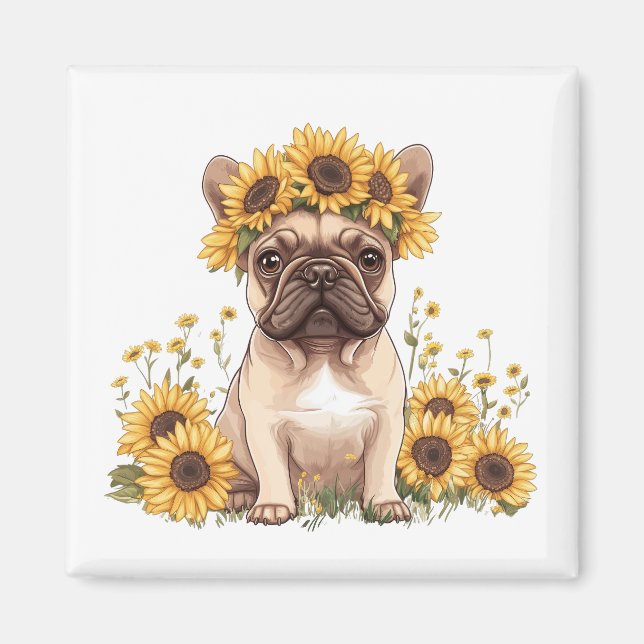 French Bulldog Surrounded By Sunflowers Magnet (Front)