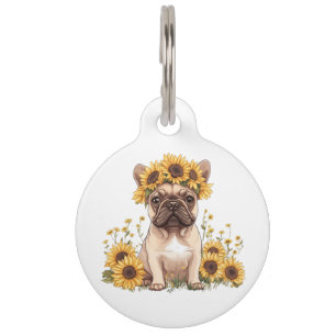 French Bulldog Surrounded By Sunflowers Pet Tag