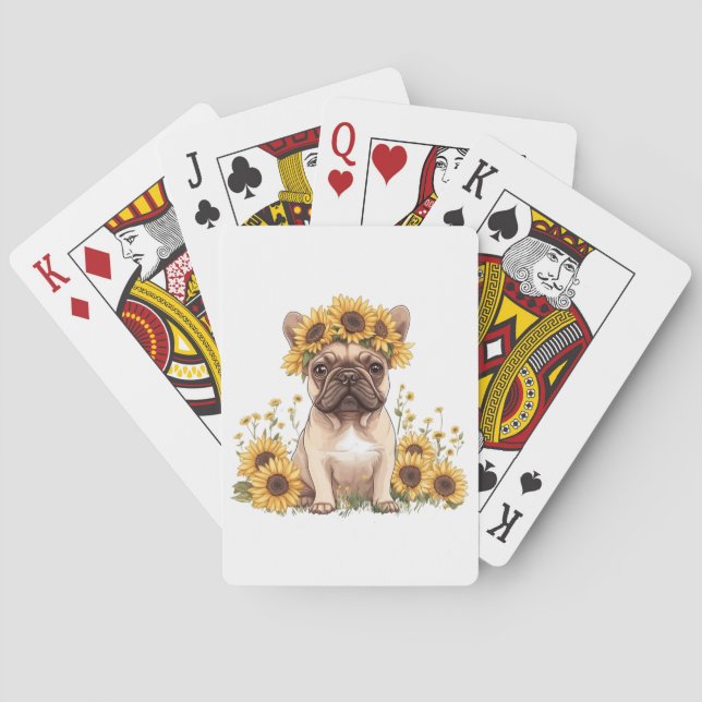 French Bulldog Surrounded By Sunflowers Playing Cards (Back)