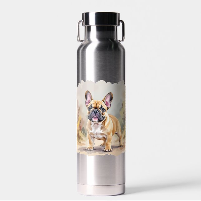 French Bulldog Tan Fawn-Colored Cute Frenchie Dog Water Bottle (Front)
