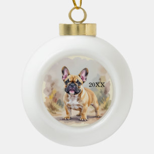 French Bulldog Tan Fawn-Coloured Cute Frenchie Dog Ceramic Ball Christmas Ornament