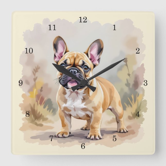 French Bulldog Tan Fawn-Coloured Cute Frenchie Dog Square Wall Clock (Front)