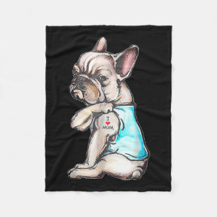 French Bulldog Tattoo I Love Mom Funny Dog Mothers Fleece Blanket