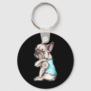 French Bulldog Tattoo I Love Mom Funny Dog Mothers Keychain