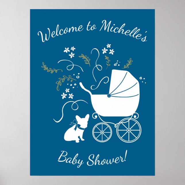 French Bulldog Theme Party - Baby Shower Blue Poster (Front)