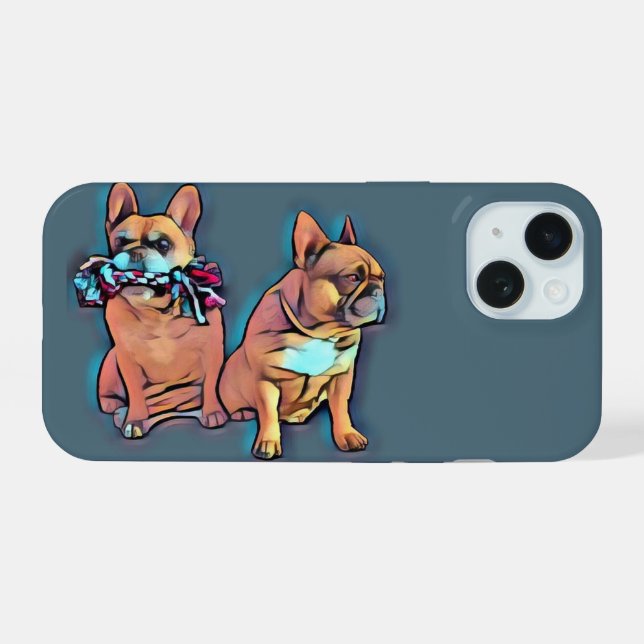 French Bulldog two friends French Bulldog iPhone 15 Case (Back Horizontal)