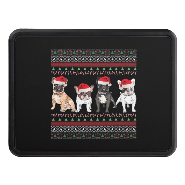French Bulldog Ugly Christmas Sweater Essential T- Trailer Hitch Cover (Front)