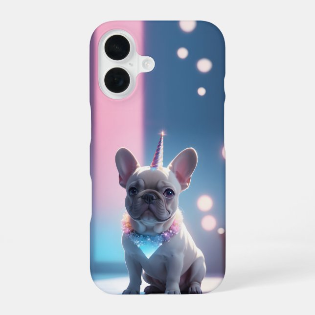 French Bulldog Unicorn Pastel Bright Lights  iPhone 16 Case (Back)