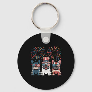 French Bulldog Usa American Flag Fireworks 4th Of Keychain