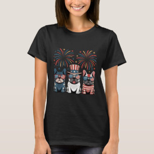 French Bulldog Usa American Flag Fireworks 4th Of  T-Shirt