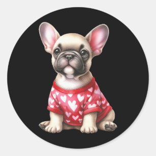 French Bulldog Valentine Day Red Heart Love Puppy Classic Round Sticker