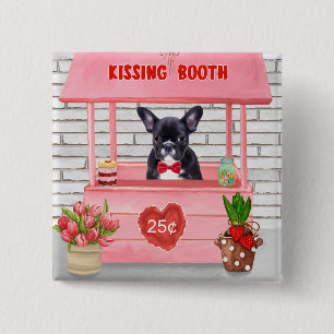 French Bulldog Valentine's Day Kissing Booth 2 Inch Square Button