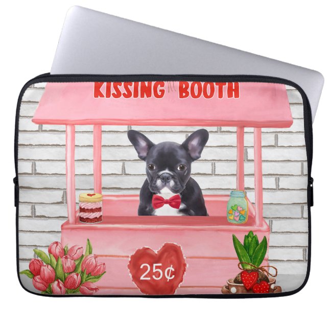 French Bulldog Valentine's Day Kissing Booth Laptop Sleeve (Front)