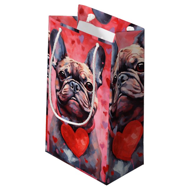 French Bulldog Valentines day Small Gift Bag (Back Angled)