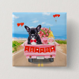 French Bulldog Valentine's Day Truck 2 Inch Square Button