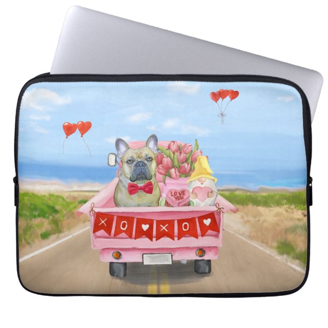 French Bulldog Valentine's Day Truck Laptop Sleeve (Front)