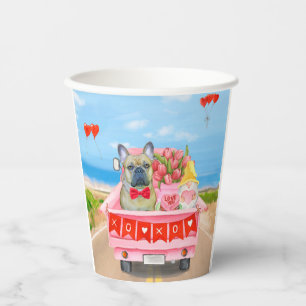 French Bulldog Valentine's Day Truck Paper Cups
