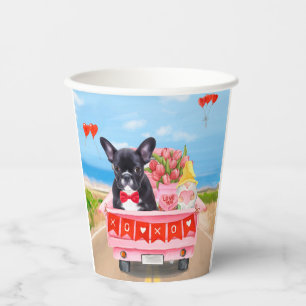 French Bulldog Valentine's Day Truck Paper Cups