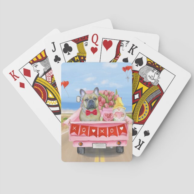 French Bulldog Valentine's Day Truck  Playing Cards (Back)