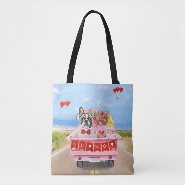 French Bulldog Valentine's Day Truck Tote Bag (Front)