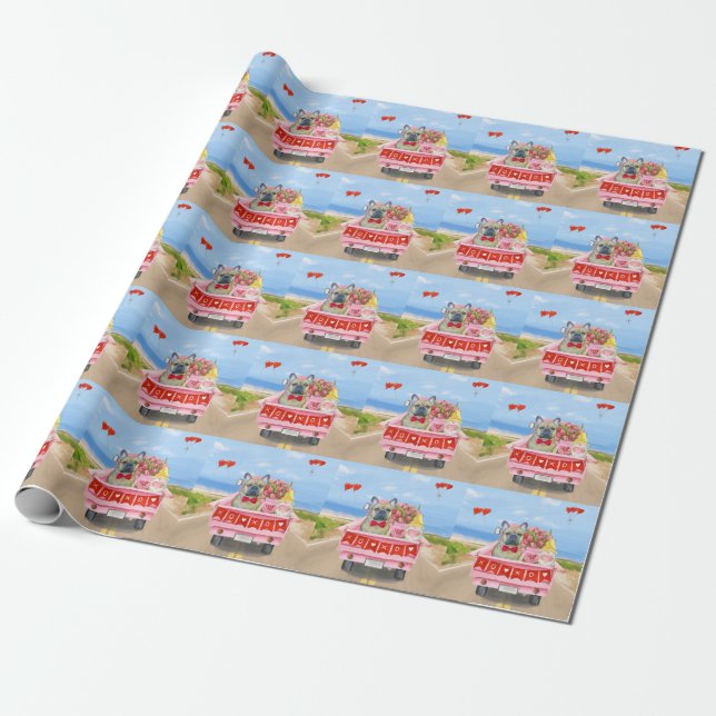 French Bulldog Valentine's Day Truck Wrapping Paper (Unrolled)