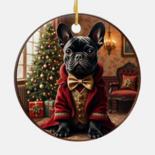 French Bulldog Victorian Christmas Art Ceramic Ornament